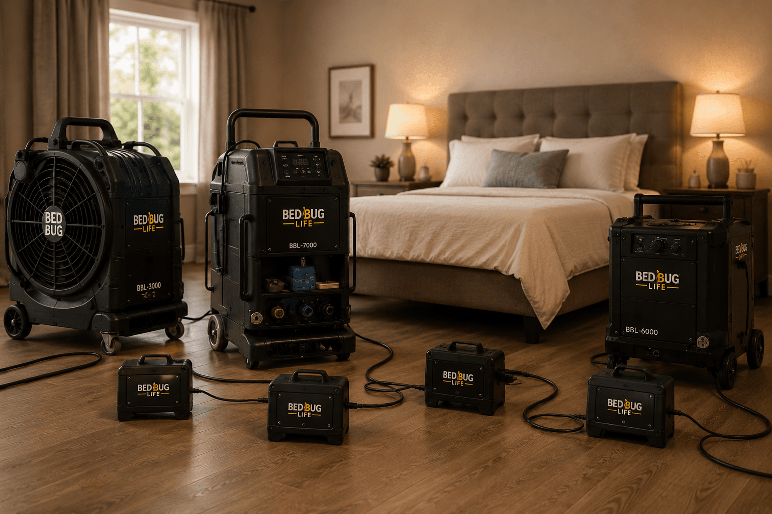 Certified thermal remediation equipment set up in a bedroom